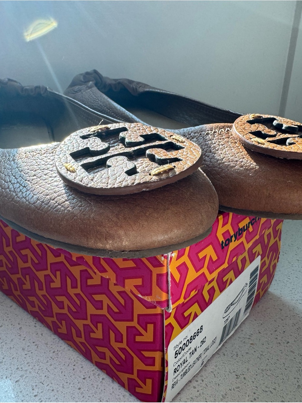 Tory Burch Brown Leather Minnie Travel Ballet Flats - Picture 2 of 5